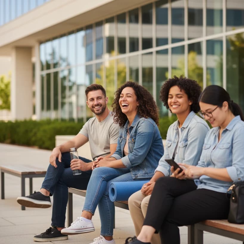 Employees enjoying healthy lunch together at work